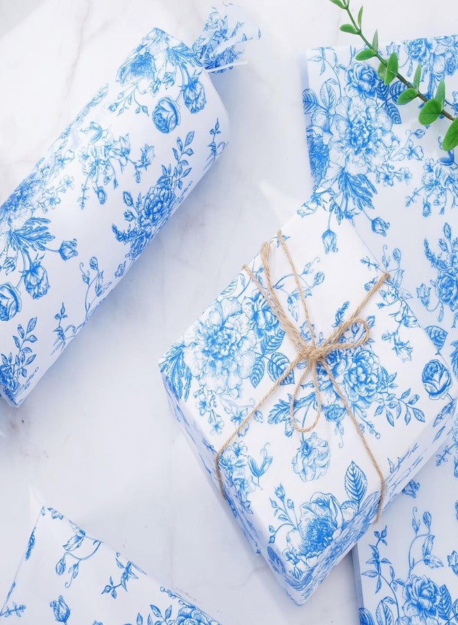 AnyDesign 100 Sheet Blue Floral Tissue Paper Chinoiserie Gift Wrapping Paper Vintage Blue White Flower Packaging Paper DIY Art Craft Paper for Baby Shower Birthday Wedding Party Decor, 14 x 20 Inch - Image 3